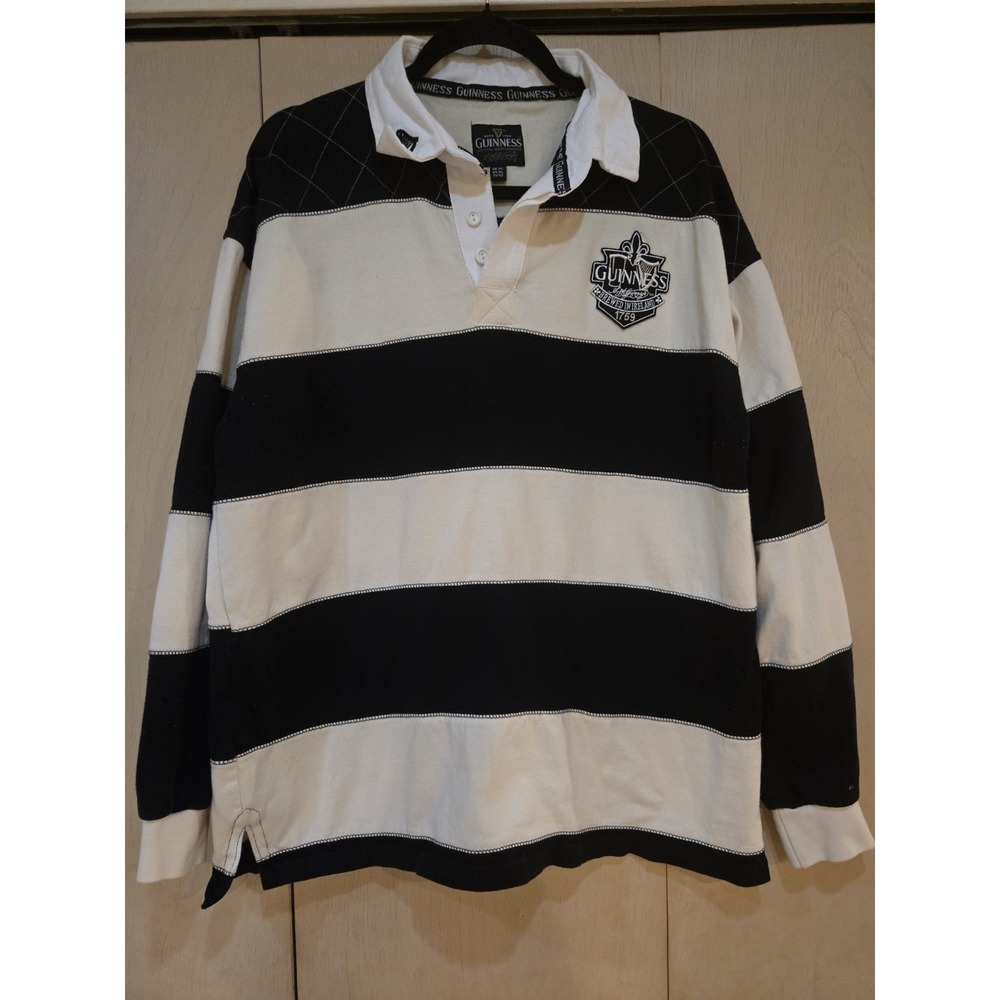 Guinness Official Merchandise Rugby Shirt XL Black Cream Striped Embroidered